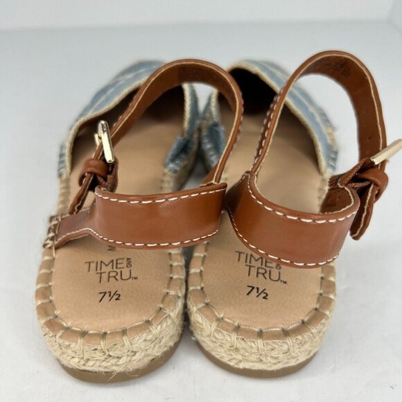 Time and Tru Womens Blue Ankle Strap Buckle Denim Size 7.5 Espadrille Flats - Picture 5 of 9